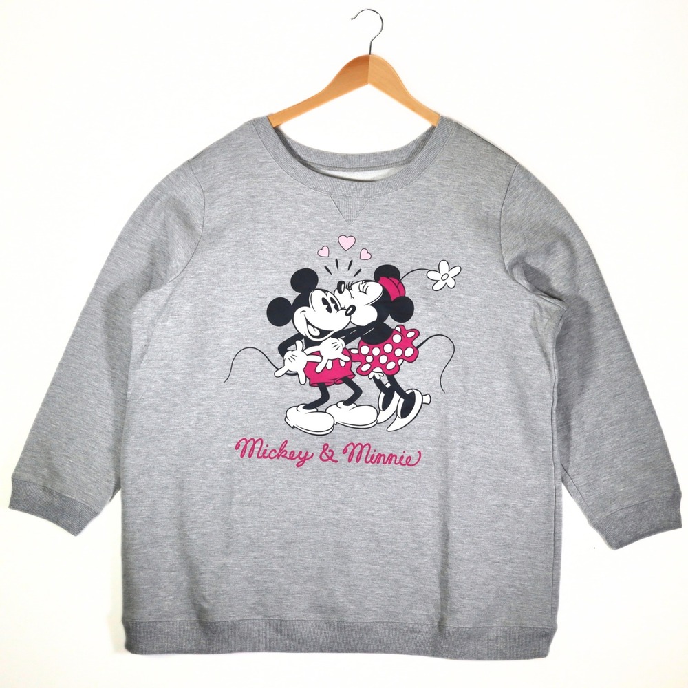 Disney Sweatshirt Women 1X Gray Graphic Mickey Minnie Pullover Casual